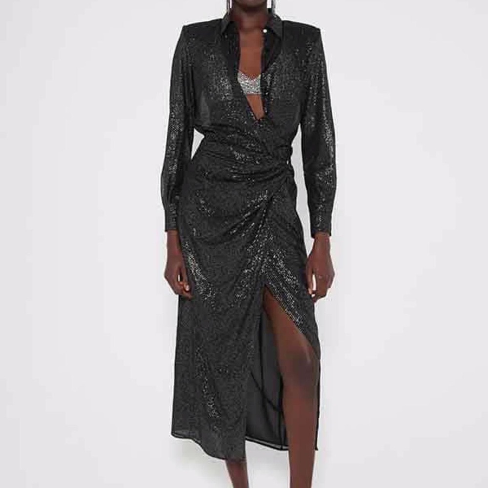 Zara Black Shiny Mesh Top Dress